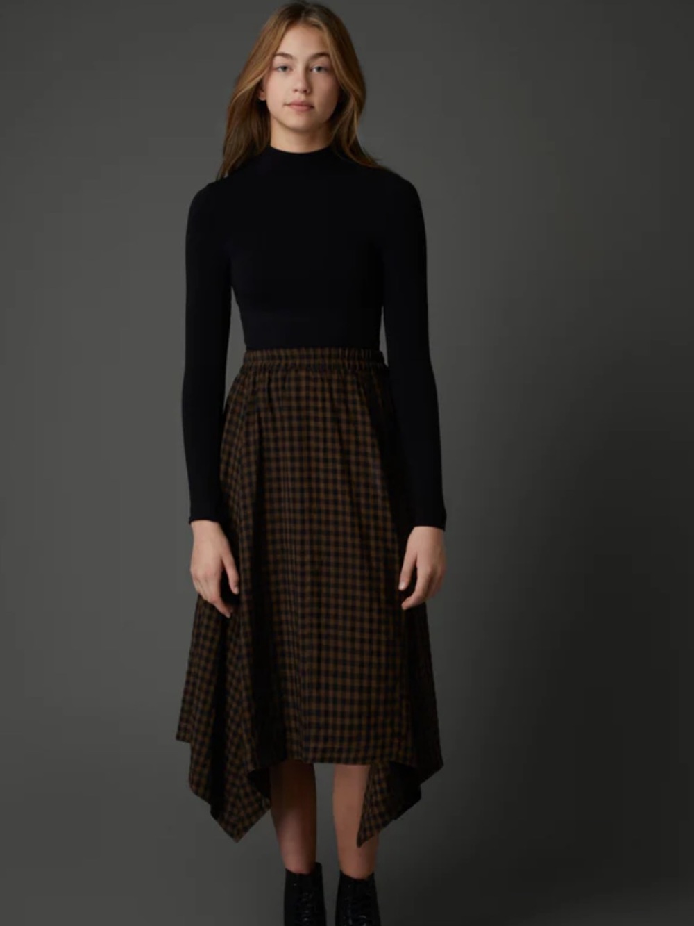 Kerchief Skirt in Brown Plaid